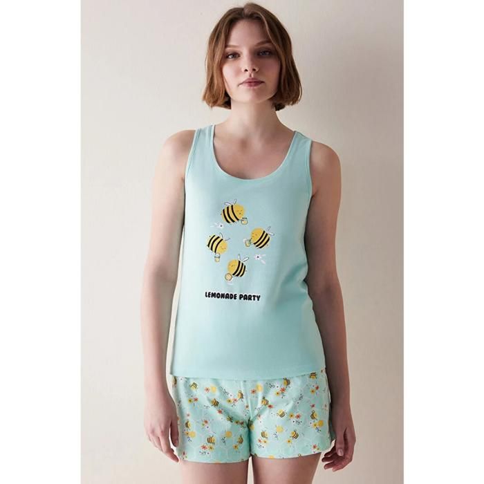 Ensemble Pyjama Court pour Femmes Lemonade Party- Menthe Verte