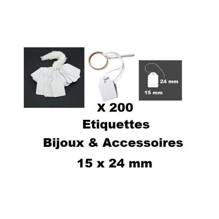 200 étiquettes Pour Bijoux & Accessoires,En Carton avec fil d'attache,15 x 24mm