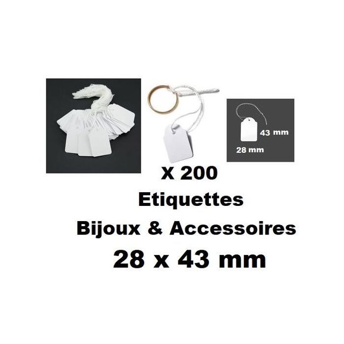 200 étiquettes Pour Bijoux & Accessoires,En Carton avec fil d'attache,28 x 43 mm