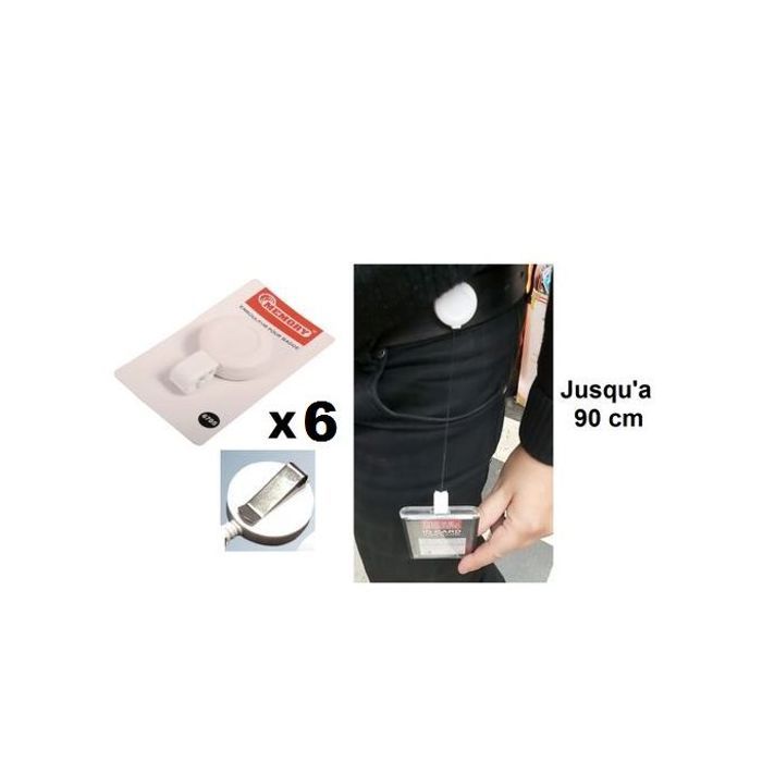 6 Porte-badge avec enrouleur et Bouton pression,Clip Métal,Élastique Solide 90cm