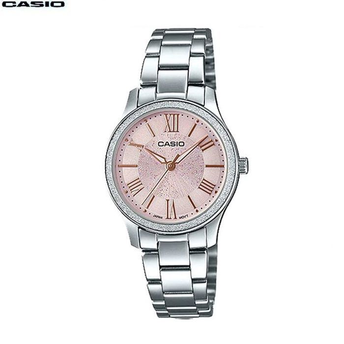 Casio Montre Femme Bracelet Métal Fond Cadran Rose Bords Texturés Scintillants-Ltp-e164d-4adf
