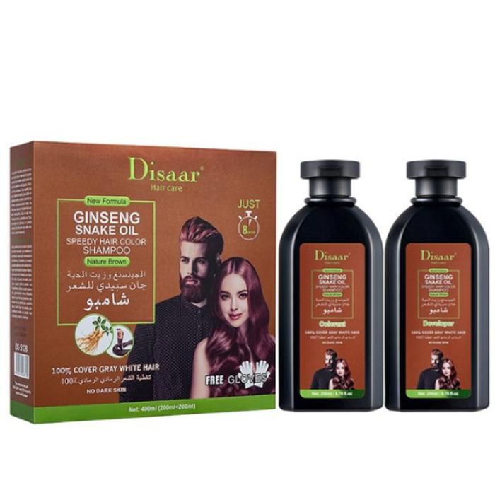 Disaar Shampoing colorant pour homme et femme à l'huile de serpent au ginseng coloration rapide naturelle