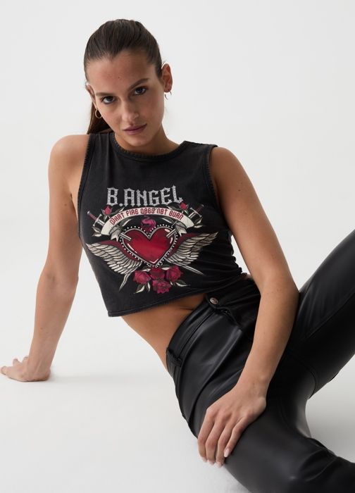 Débardeur Crop top imprimé- Gris Graphite