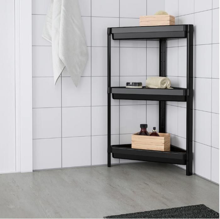 SANILI étagère salle de bain d'angle noir 220712N