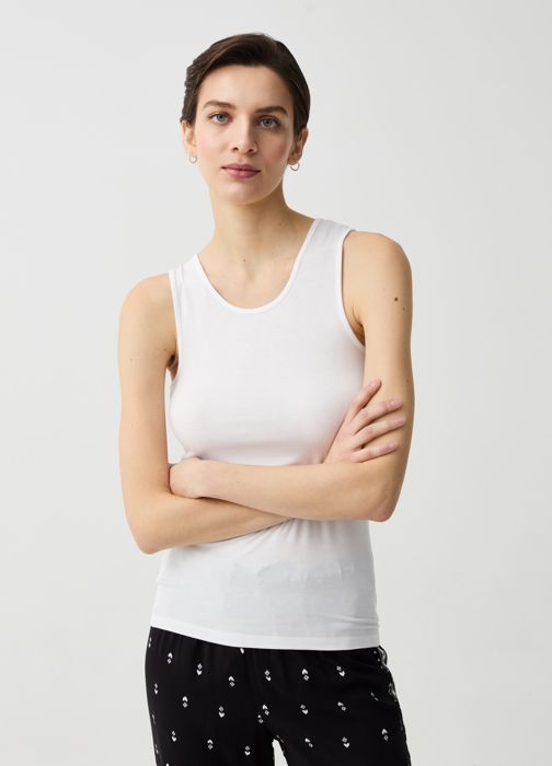 Débardeur - OVS - Blanc - Viscose stretch - Bretelles larges - Col rond