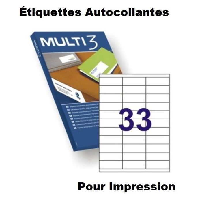 Étiquettes adhésives pour Impression Multi 3, blanches,70 x 25,4 mm,3300 Unités