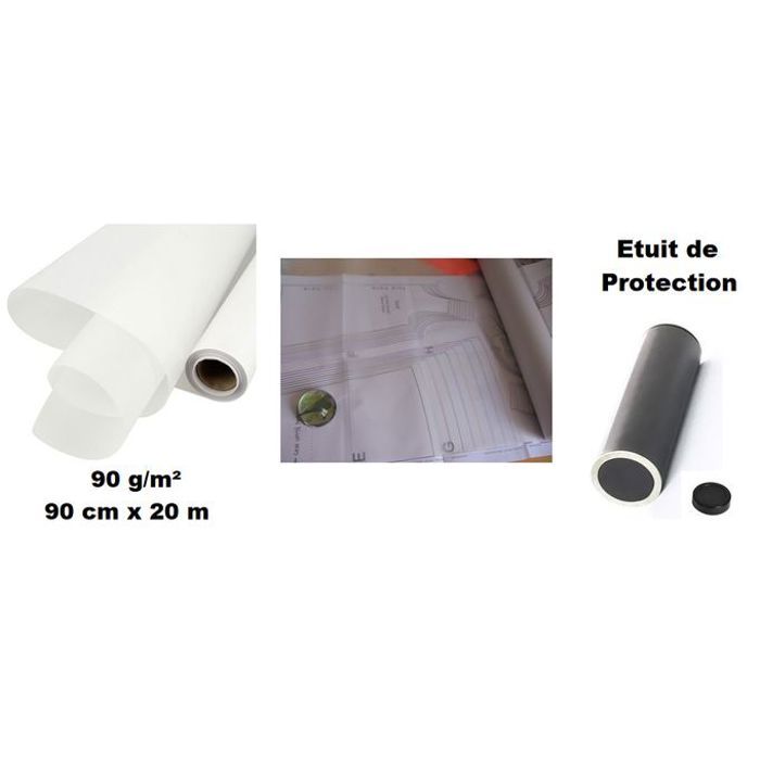 Rouleau Calque 90 g/m² 90cmx20m,Etui Protection,Architecture,Technique