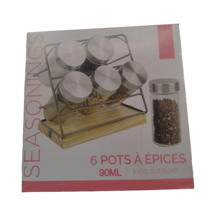 Set de 6 pots à épices en verre ensemble avec métal