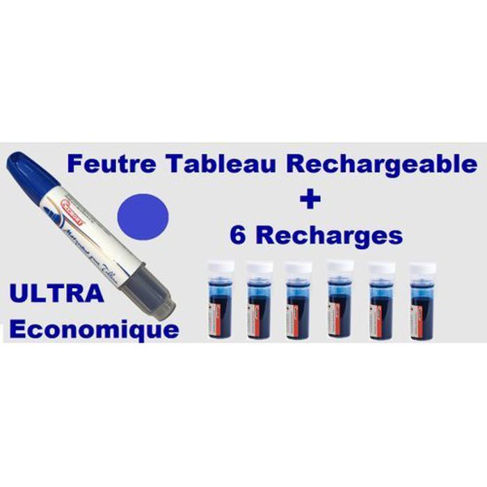 Lot Ultra Economique :Feutre Marqueurs Tableau effaçables Bleu + 6 Recharges