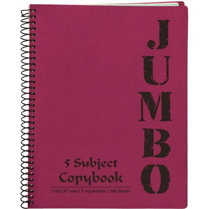 Cahier Registre Jumbo Spiral 5 sujets 200 feuilles A4