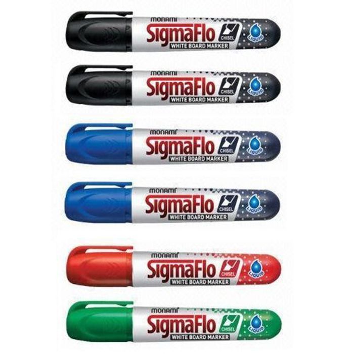Lot 6 marqueurs Sigmaflo tableau blanc-encre liquide-2bleu-2noir-1rouge-1vert