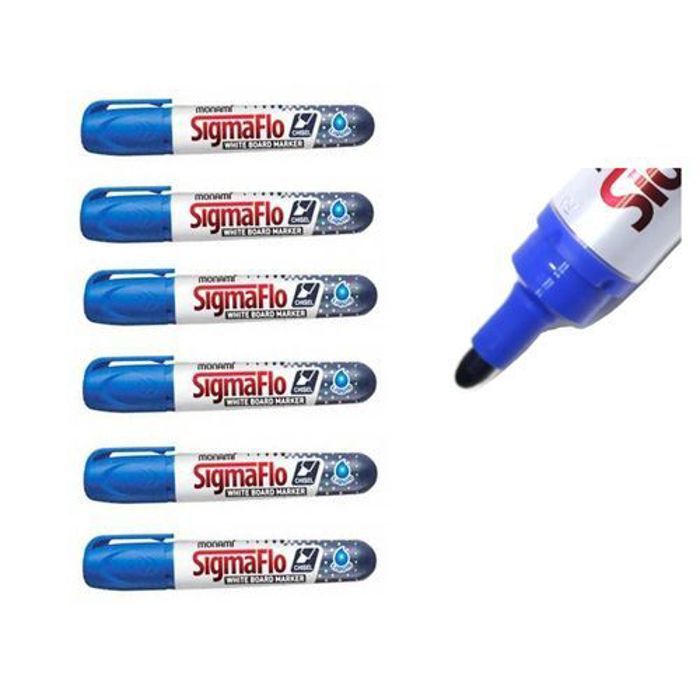 Lot 6 marqueurs Sigmaflo pour tableau blanc- pointe ogive-encre liquide Bleu