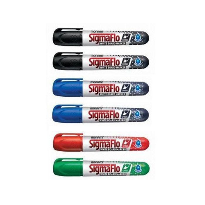 Lot 6 marqueurs Sigmaflo tableau blanc-encre liquide-2bleu-2noir-1rouge-1vert