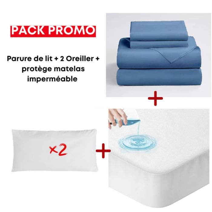 Pack Lit parure + protege matelas + 2 oreillers 160/200/30