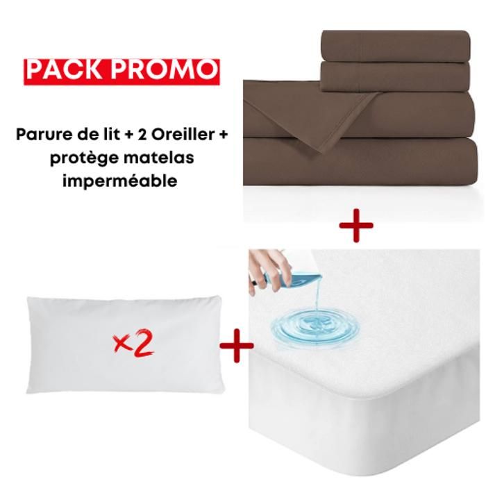 Pack Lit parure + protege matelas + 2 oreillers 160/200/30