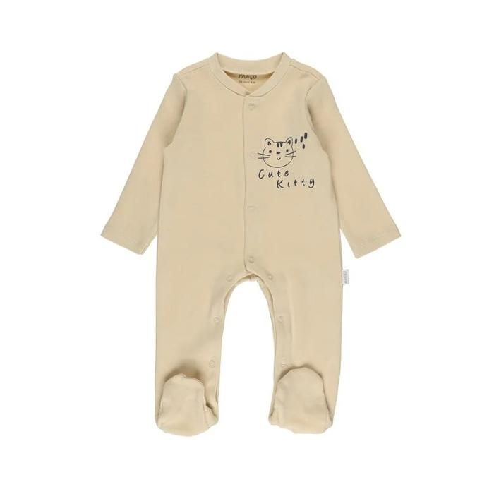 Combinaison- Grenouillère Beige chaussons à manches longues pour nouveau-né