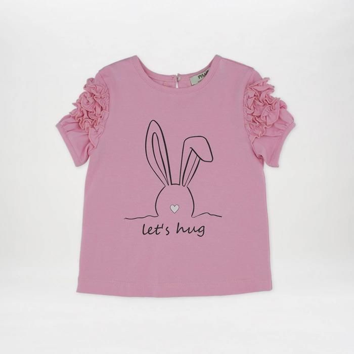 T-shirt avec bordures volantées imprimé bébé fille- Rose