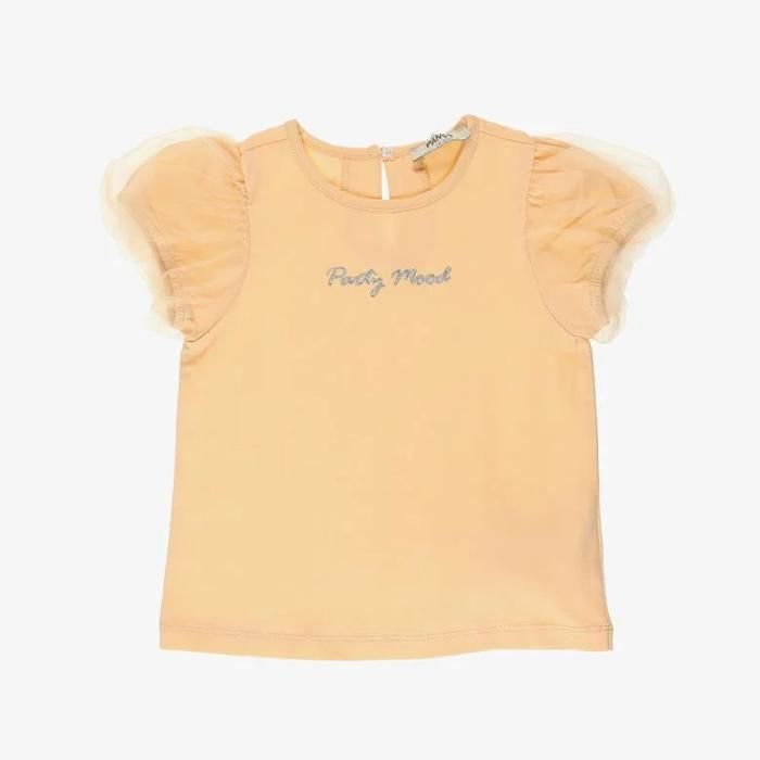 T-shirt Saumon brodé pailleté bébé Fille