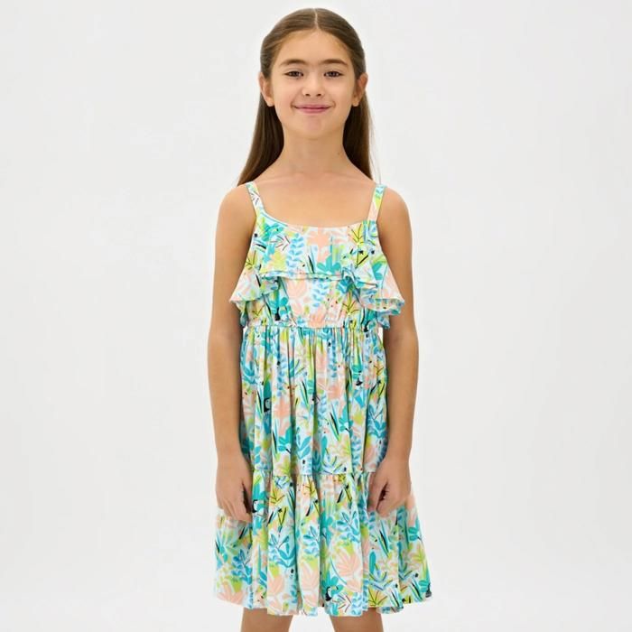 Robe froncée à bretelles pour fille- Menthe