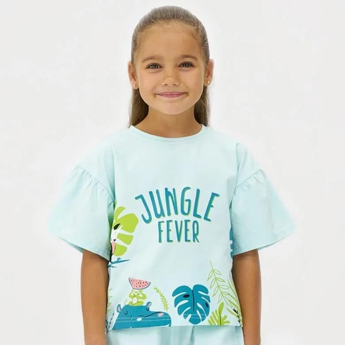 T-shirt imprimé à manches courtes pour fille- Menthe