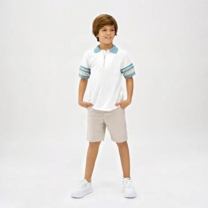 T-shirt - PANÇO - Zippé - Blanc - 100% coton - Garçon 4-12 ans
