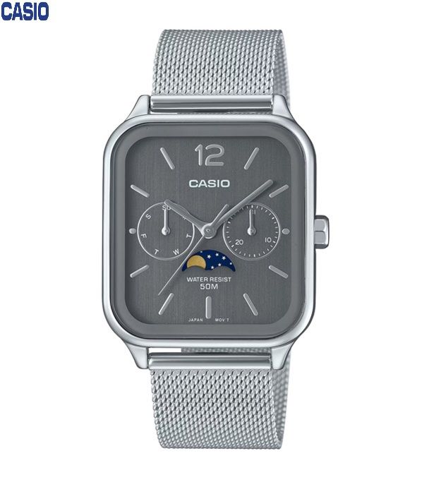 Casio Montres homme fil métallique en maille cycles lunaires etanche-mtp-m305m-8avdf