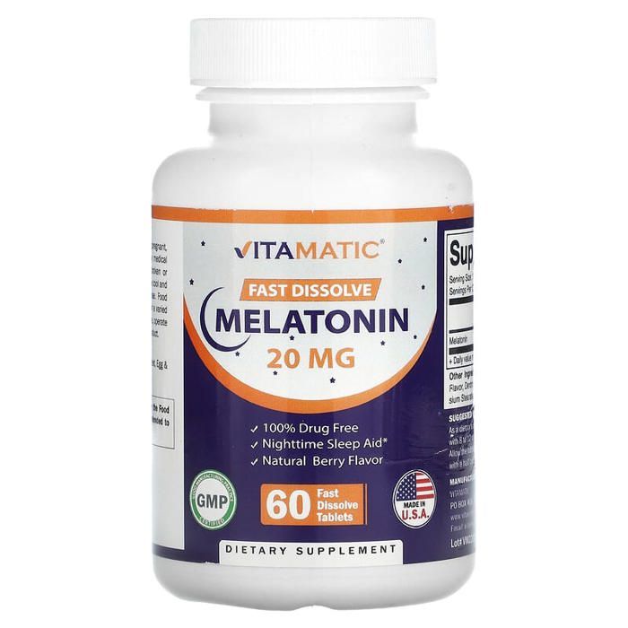 Mélatonine à dissolution rapide, 20 mg, 60 comprimés