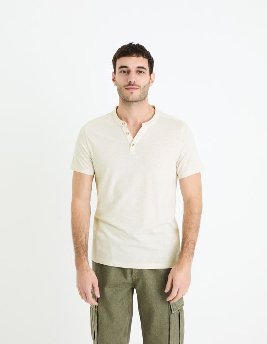 T-shirt col henley coton mélangé