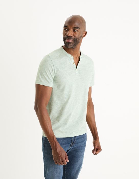 T-shirt col henley coton mélangé