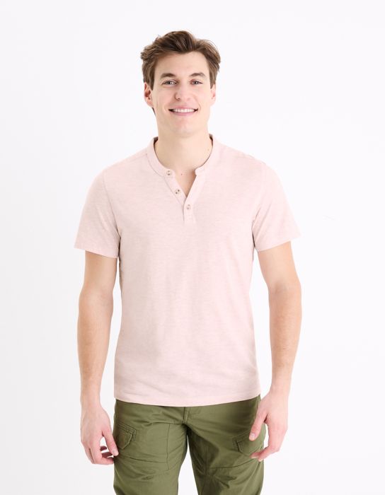 T-shirt col henley coton mélangé