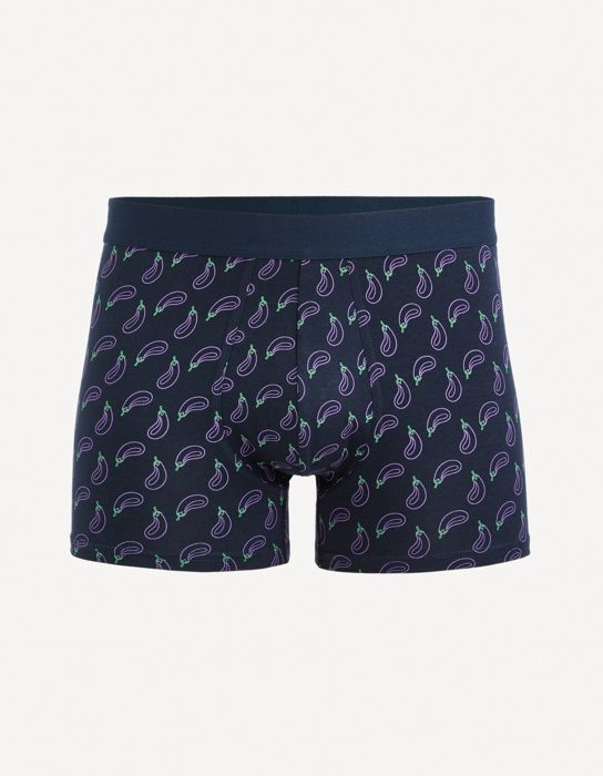 Boxer - Non spécifié - Motif aubergines - Coton stretch - Bleu - Moulant