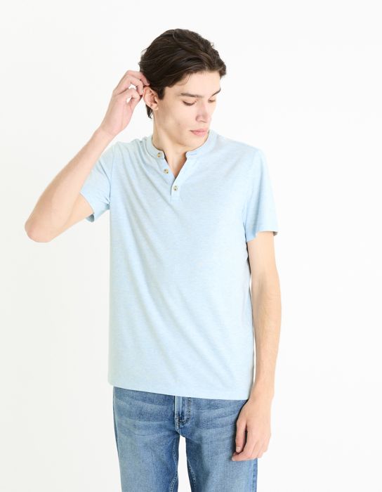 T-shirt col henley coton mélangé