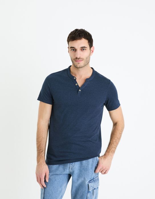 T-shirt col henley coton mélangé