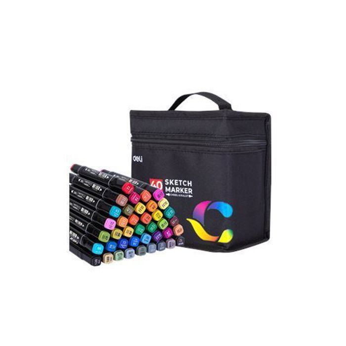 Professional Sketch Marker Pen Boite de 40 couleurs 2 tête1mm rond,6mm biseauté