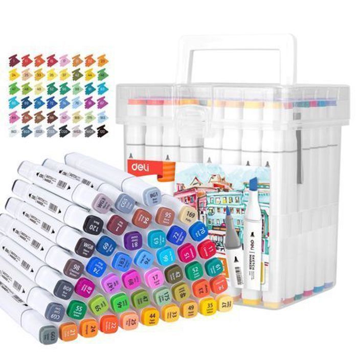 Professional Sketch Marker Pen - Boite de 48 couleurs - 2 tête 1mm rond, 7mm biseauté