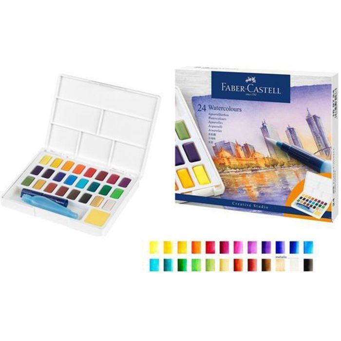 Peinture Aquarelle Palette 24 Couleurs,Nuance pigmentée,lumineuse,avec Pinceau