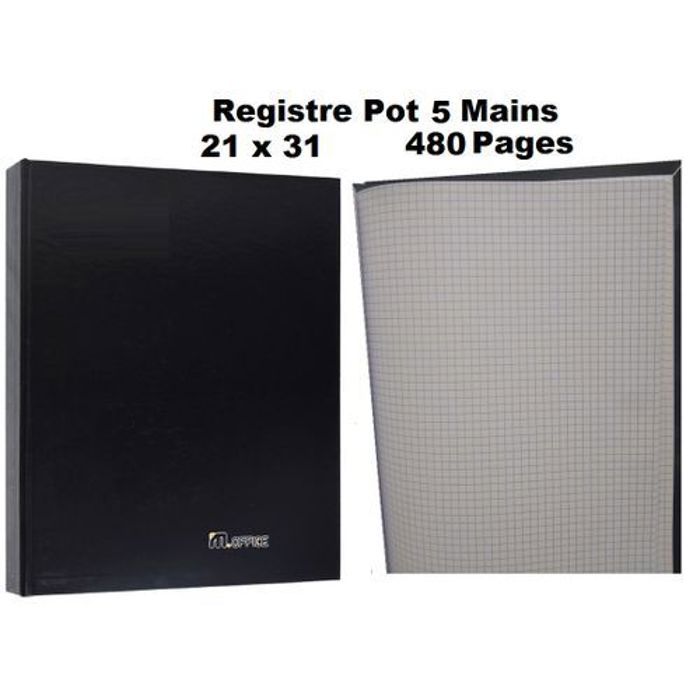 Registre Pot 5 mains 21x31 cm,480 Pages,A4 5X5,Couverture Rigide Noir