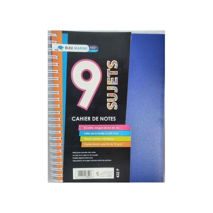 Registre Spirale 9 Sujets 432 Pages A4