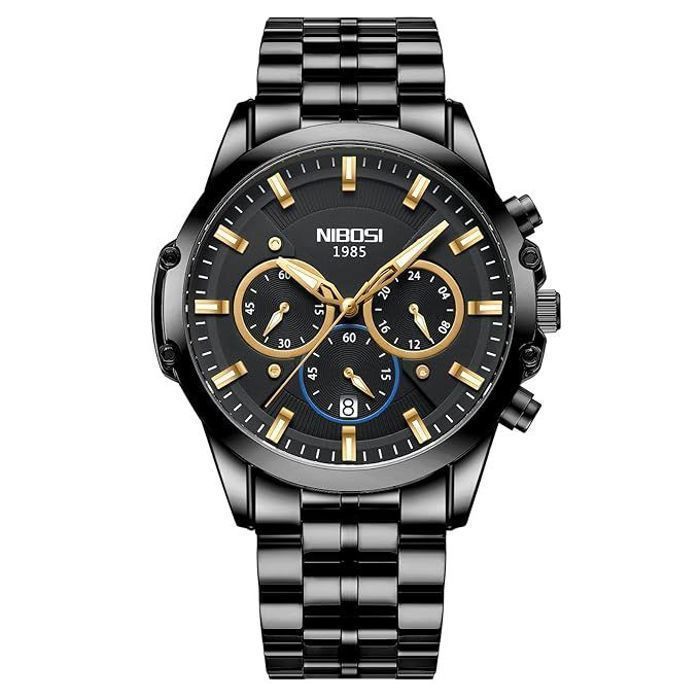 Montre pour hommes en acier inoxydable - Noir