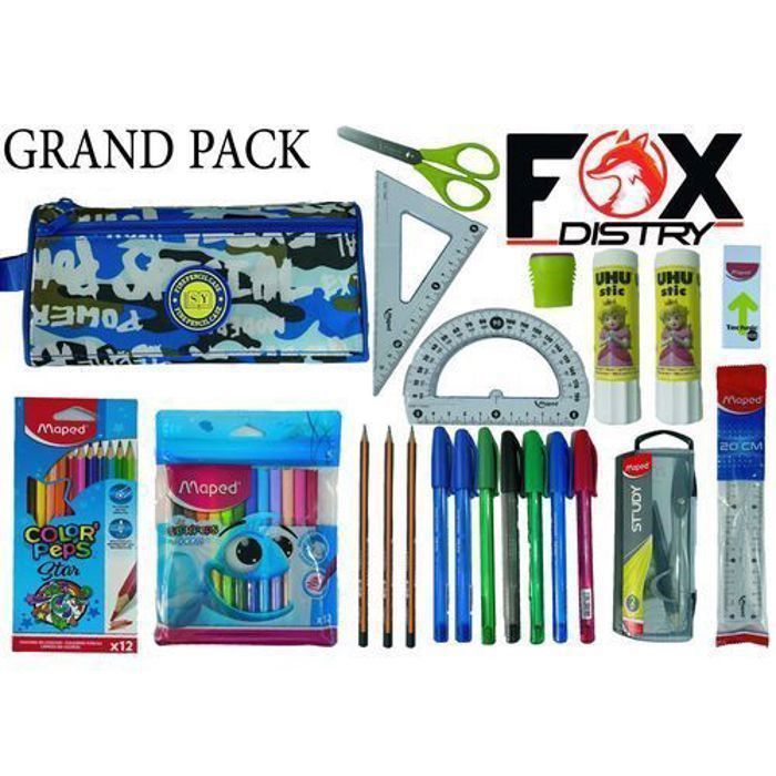 Trousse militaire bleu Grande qualité + Grand Pack 19 MAPED 2 UHU