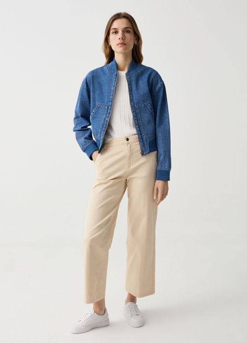 OVS- Pantalon Large Coupe Courte- Beige clair