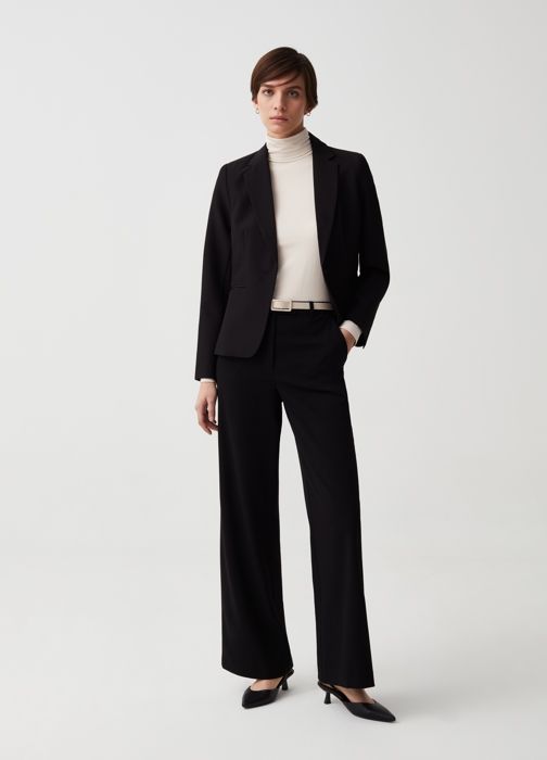 Pantalon Large - OVS - Noir - Taille Haute - Ceinture Fine - 2 Poches Verticales