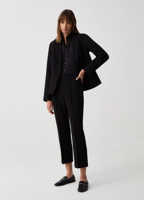 Pantalon - OVS - Longueur cheville - Tissu recyclé - Taille haute - Noir
