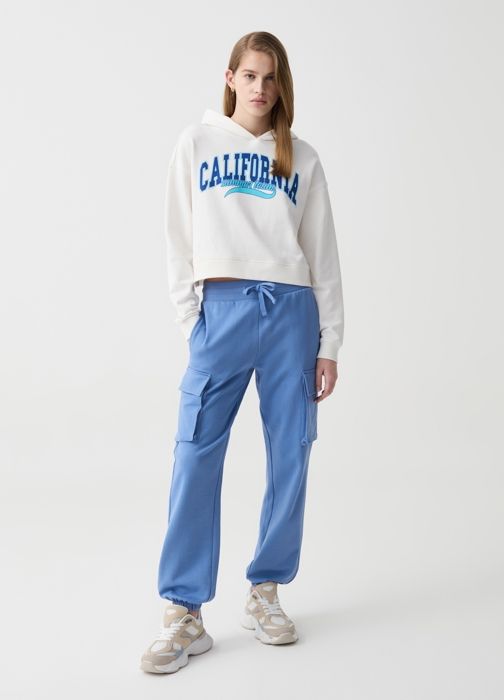 Pantalon Joggers Cargo - OVS - B.Angel - Molleton 100% - Cordon de Serrage - Bleu Tendre