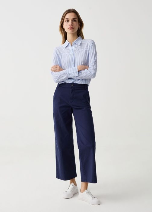 OVS- Pantalon Large Coupe Courte Bleu Marine