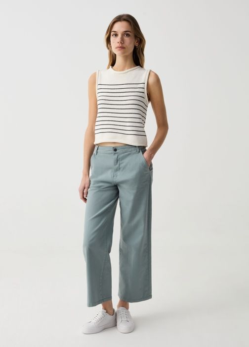 OVS- Pantalon Large Coupe Courte Vert Sauge