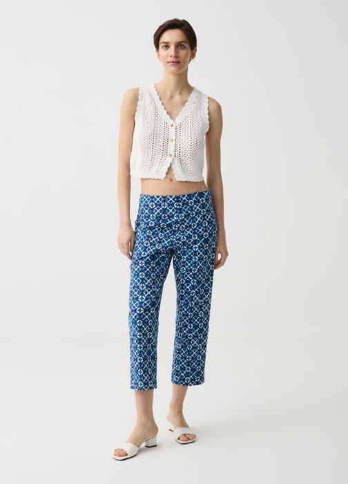 Pantalon Cigarette - OVS - Majoliques - Coton Stretch - Taille Haute - Bleu Clair