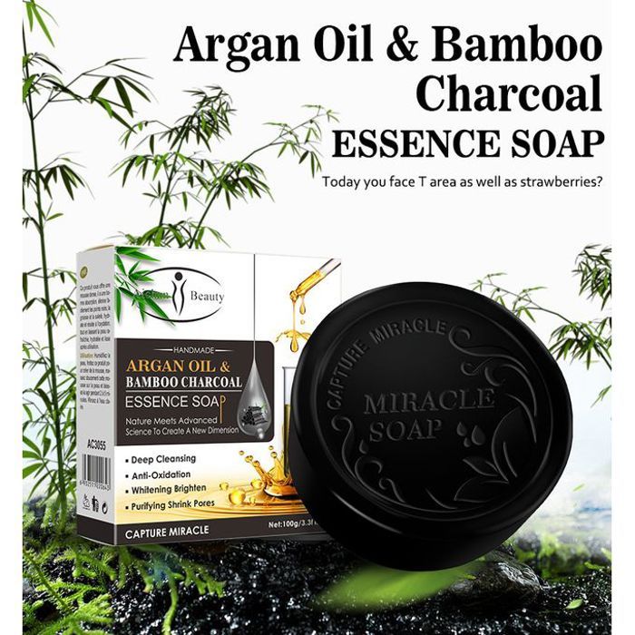 Aichun Beauty Savon nettoyant pour le visage à l'huile argan et charbon de bamboo, éclaircissant pour la peau, Blanchiment de la pea