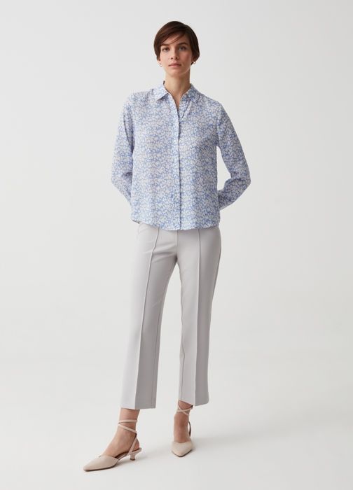 Pantalon - OVS - Longueur Cheville - Taille Haute - Gris Clair - Coutures Surélevées