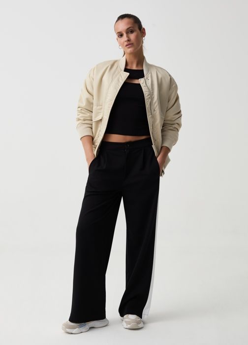Pantalon Large avec Bandes Contrastantes- Noir- OVS - B.ANGEL